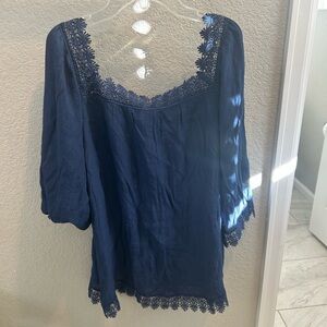 Chic Navy Lace Women's Blouse